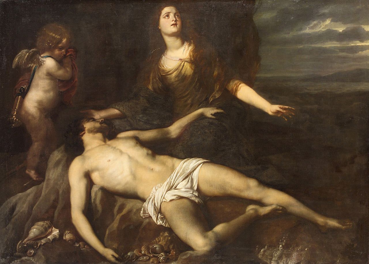 Hero laments the dead Leander. Painting by Jan van der Hoecke.