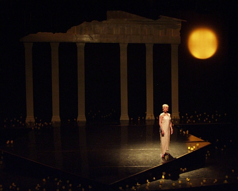 stage setting with Greek temple